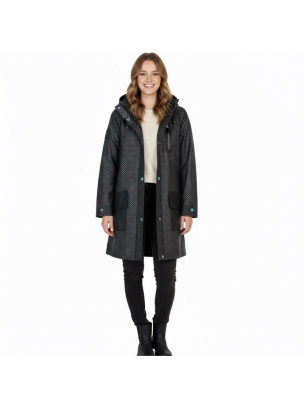 Blaest by Lilleboe Polka Dot Hooded Full Zip Reflective Rain Coat Sz L